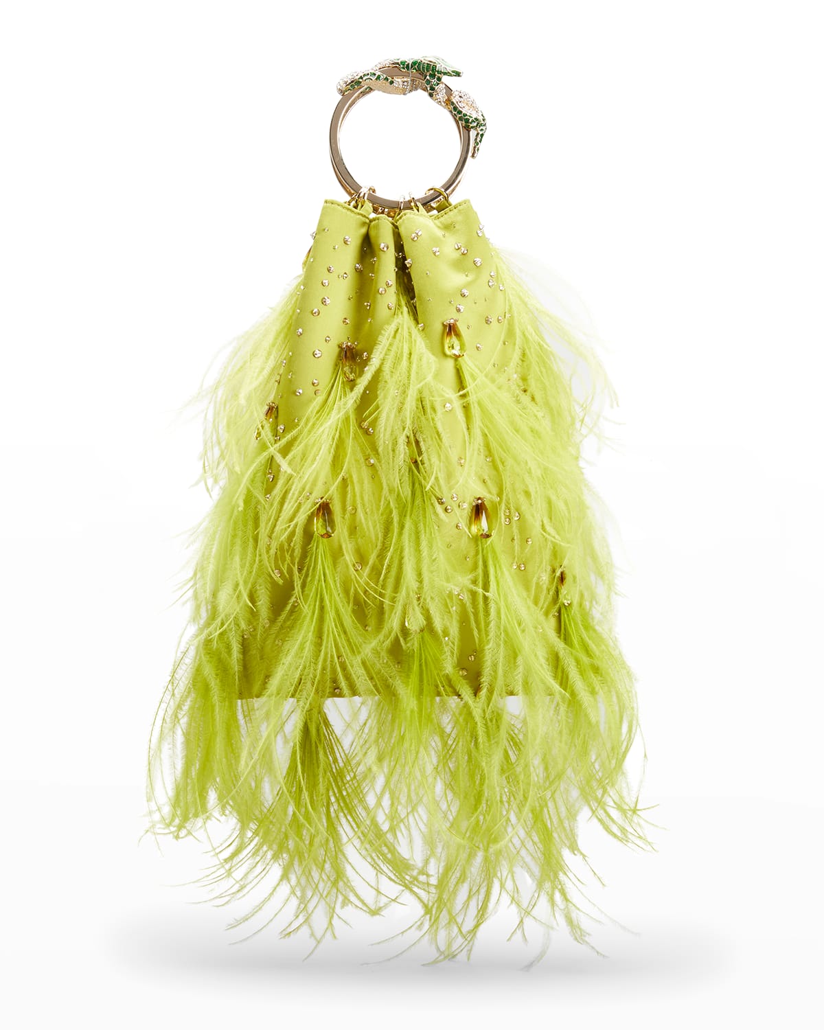 Valentino Garavani Glam Feathers Embellished Clutch Bag In Verde