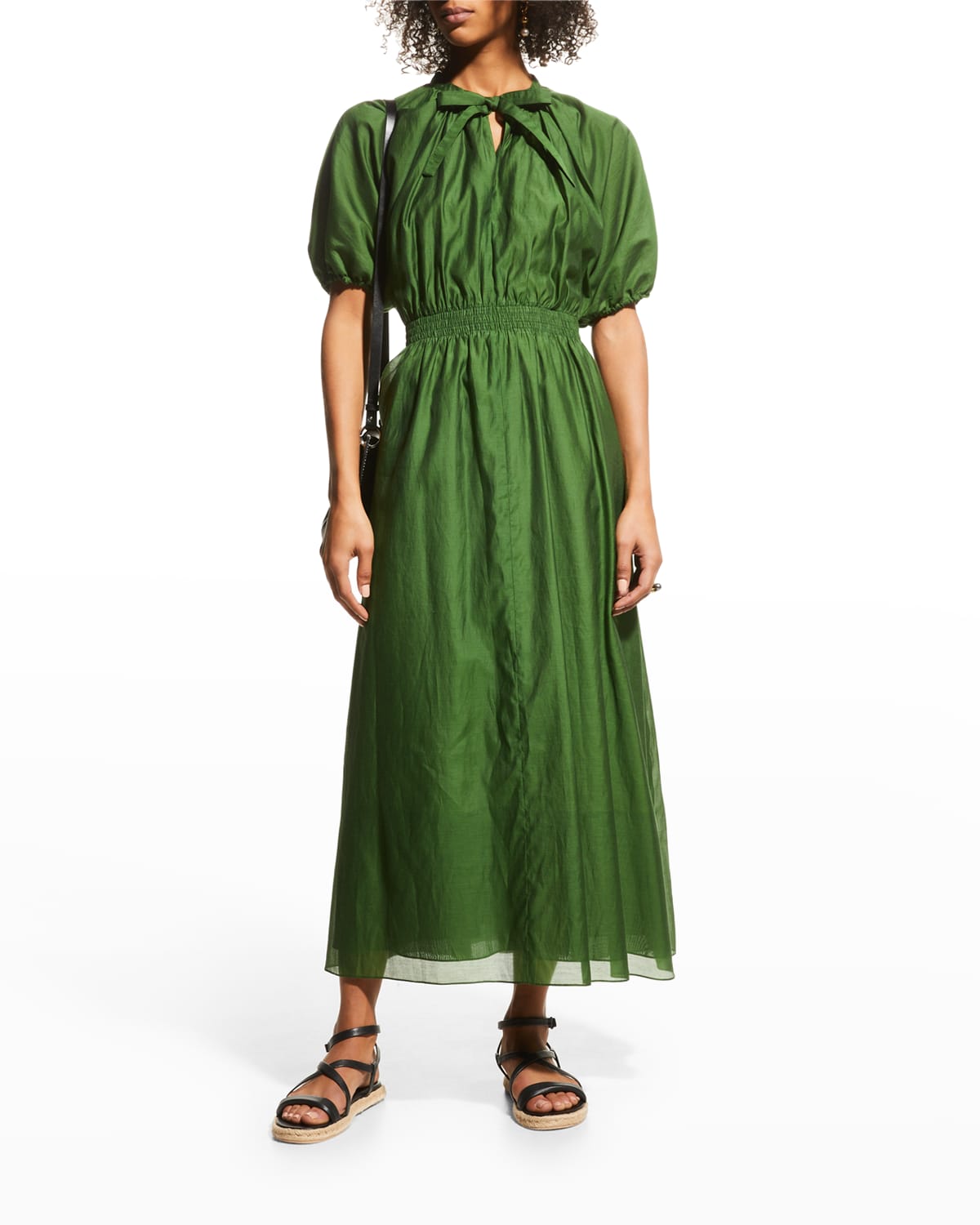 Max Mara Carter Puff-sleeve Cotton Voile Maxi Dress In Emerald | ModeSens