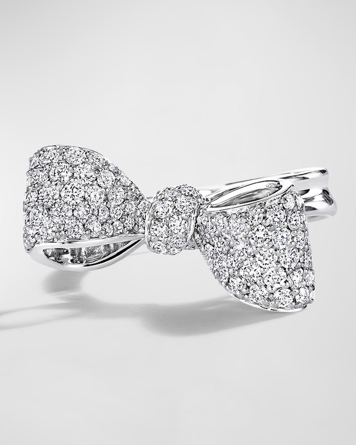 18K White Gold Small Bow Ring with Diamonds, Size 6