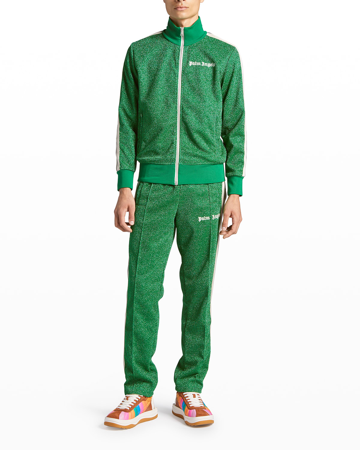 Palm Angels Glitter Lurex Track Jacket In Green