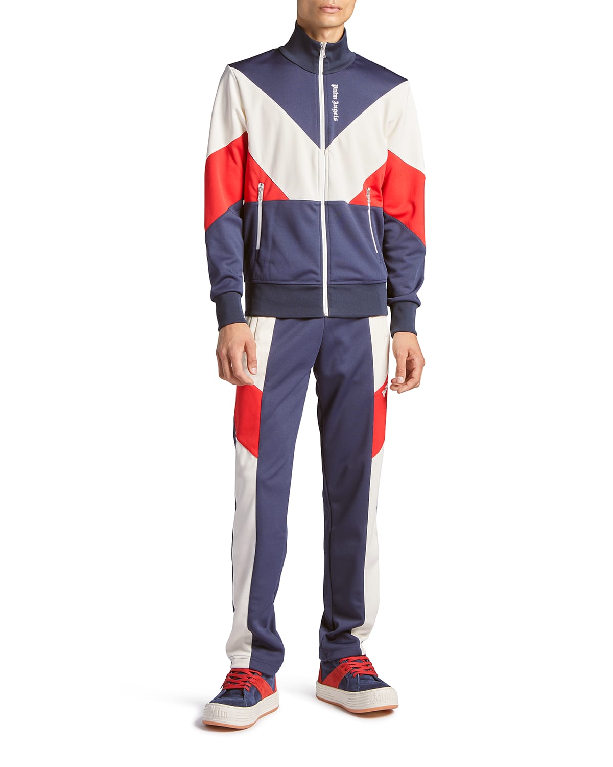 Palm Angels Colour-block Zipped Track Jacket In Navy Blue
