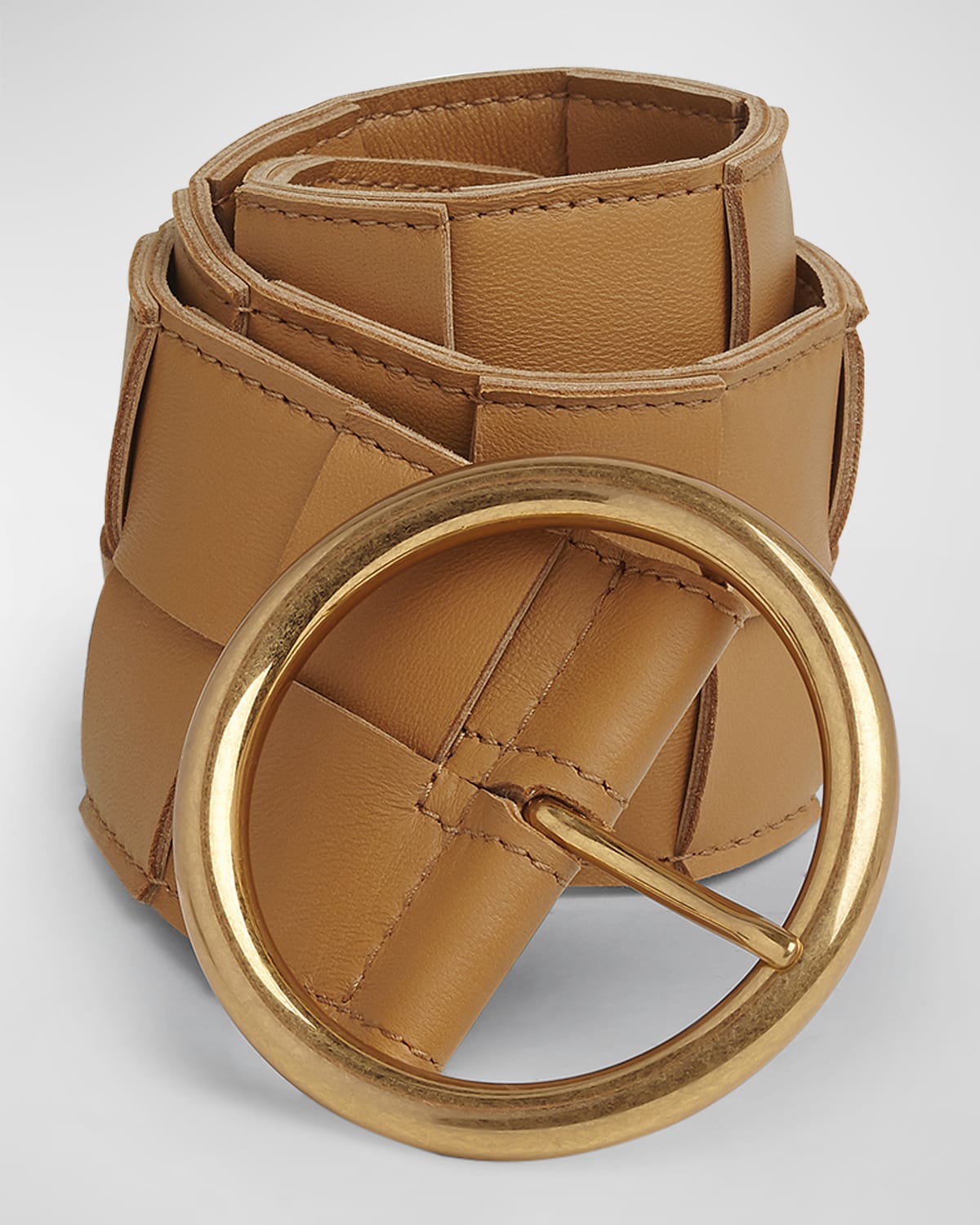 Bottega Veneta Intreccio Napa Leather Belt In 8648 Thunder Gold