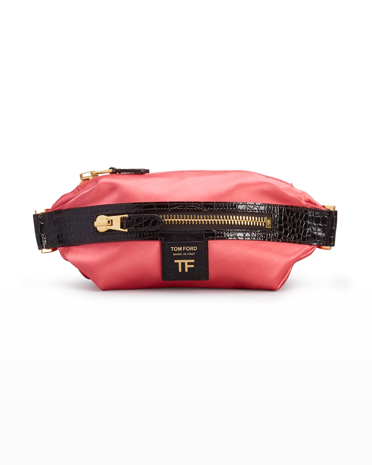 Tom Ford Kids' Small Satin & Croc-embossed Belt Bag In Coral/raspberry