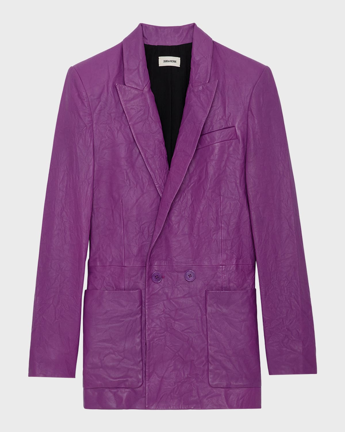 Zadig & Voltaire Visko Crushed Leather Double Breasted Jacket In Goa