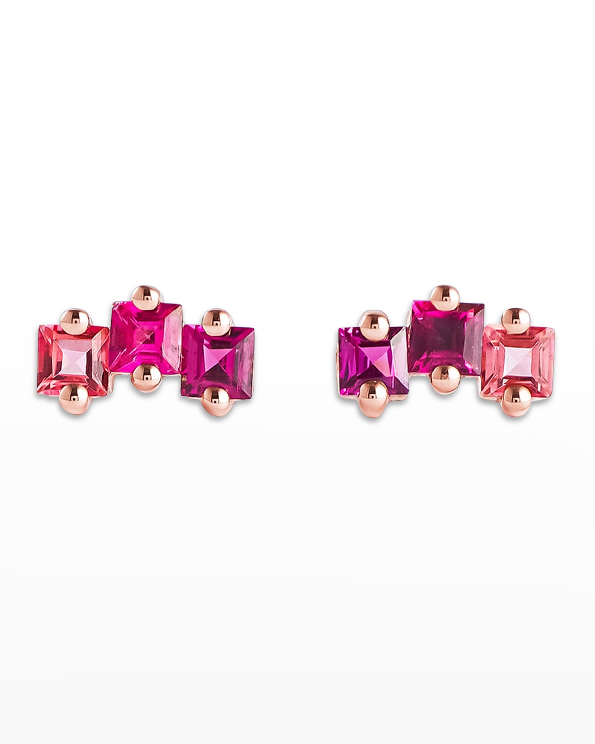 14K Rose Gold Princess-Cut Earrings in Pink Mix