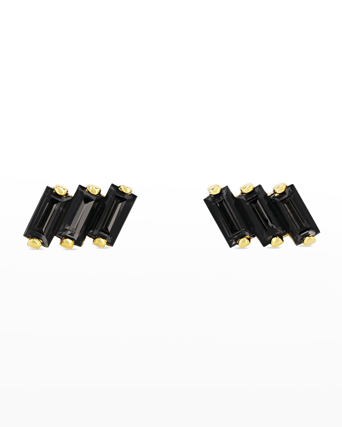 14K Gold Three Baguette Earrings with Baguette-Cut