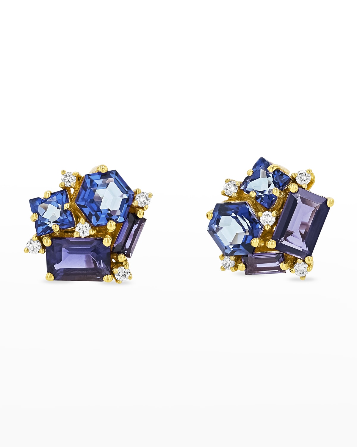 KALAN by Suzanne Kalan 14K Gold Post Earrings, Iolite and Blue Topaz