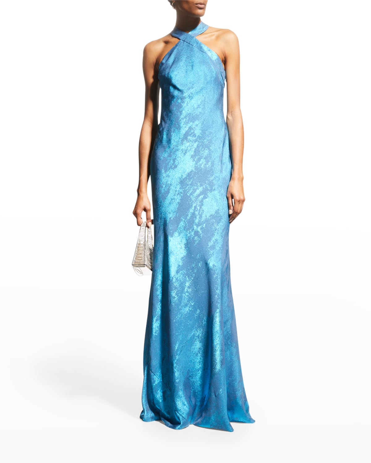 Aidan Mattox Sleeveless Foiled Mermaid Gown In Ocean Dream