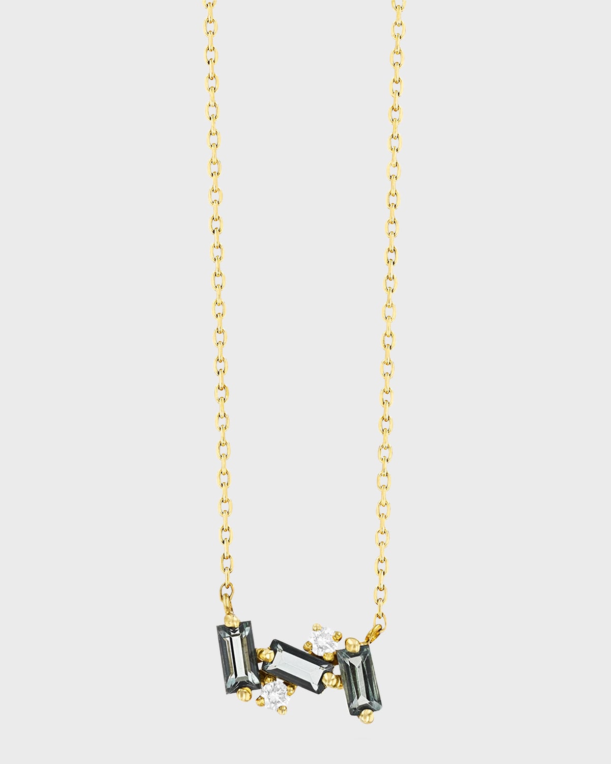 14K Gold Mini Bar Necklace, Green Topaz