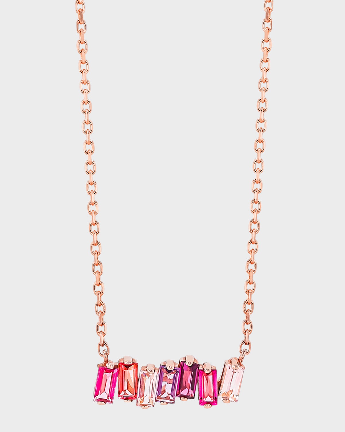 14K Rose Gold Bar Necklace in Pink Mix