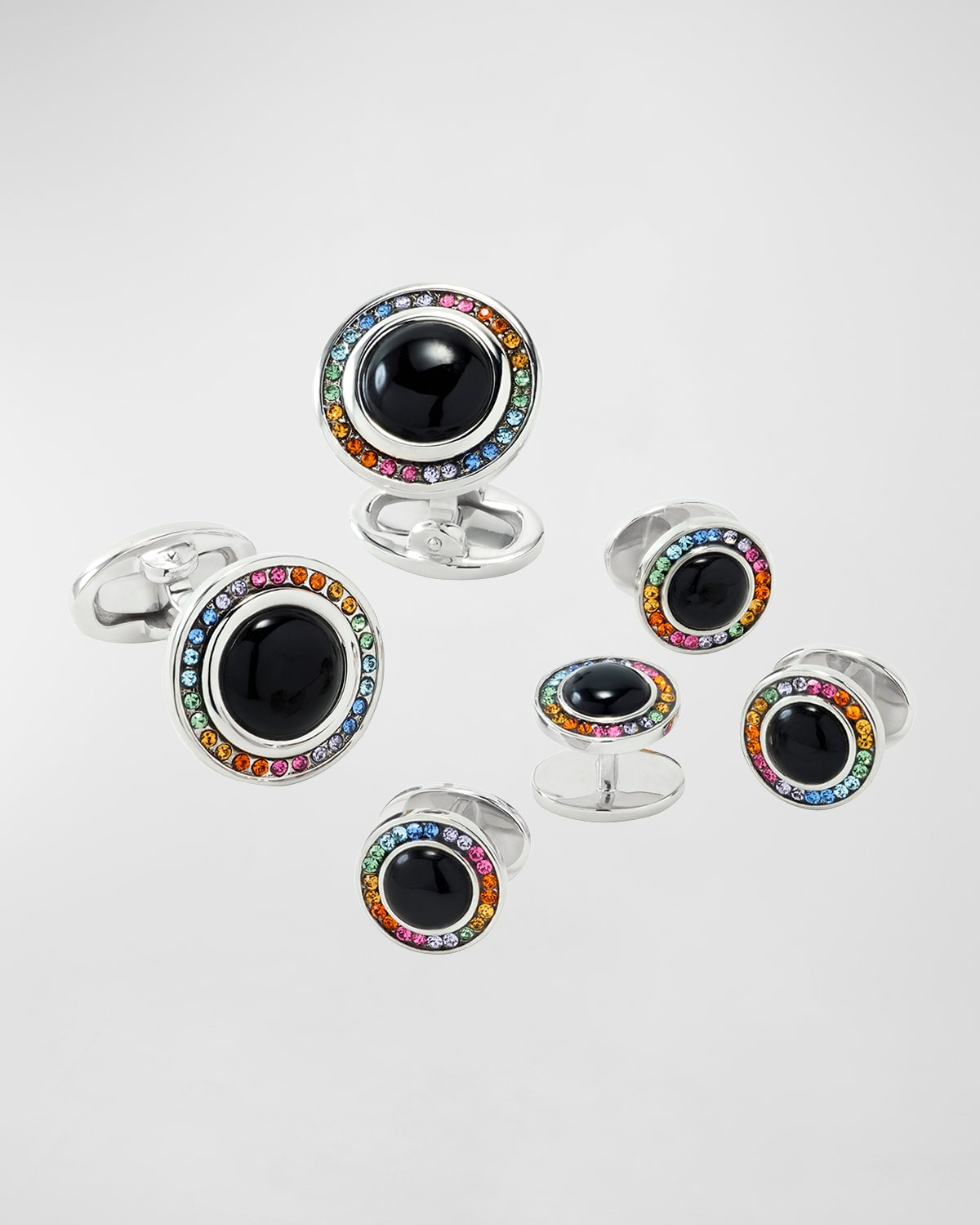 Jan Leslie Men's 6-piece Sterling Silver, Onyx & Rainbow Crystal Stud & Cufflinks Set In Black Multi