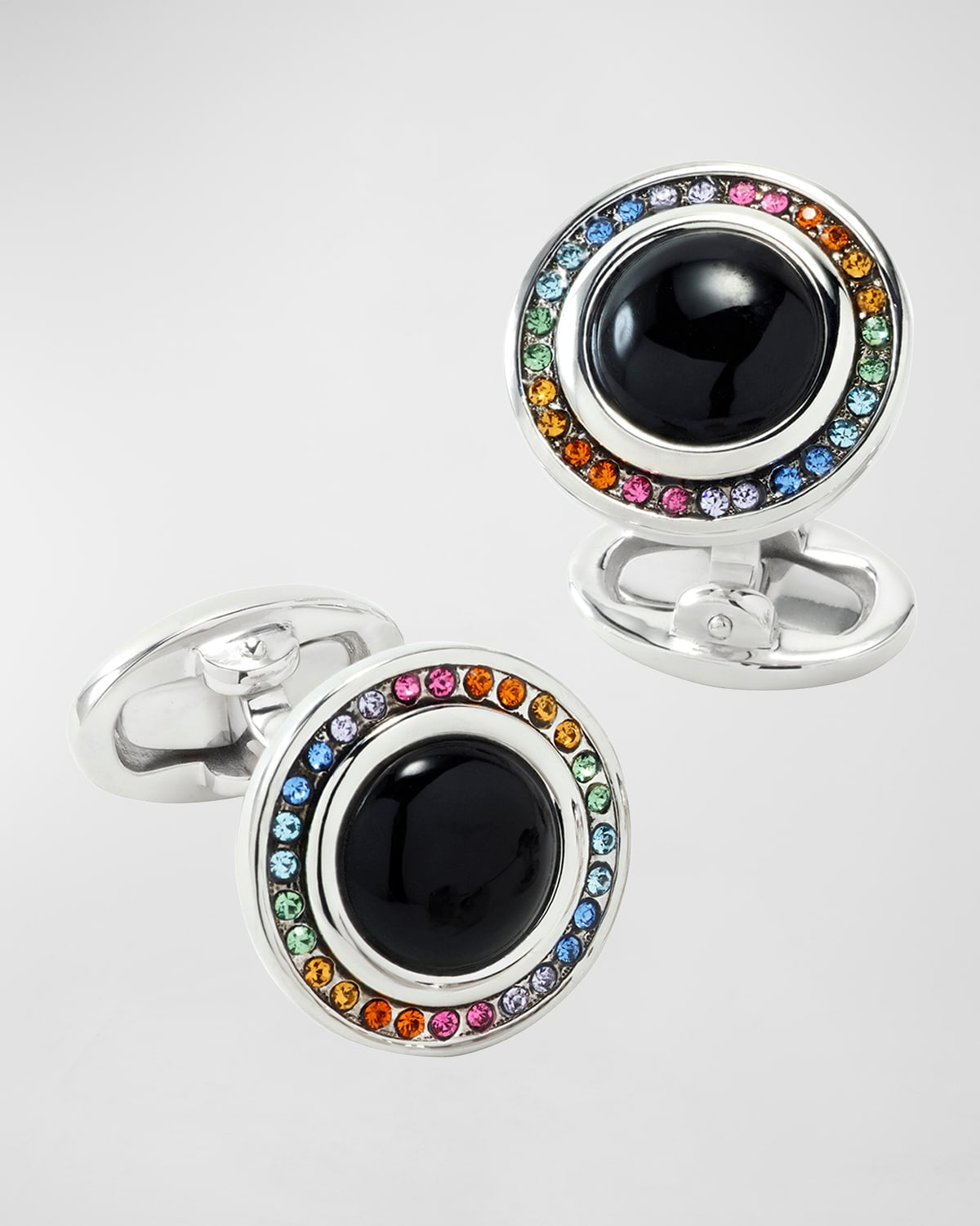 Jan Leslie Men's Sterling Silver, Onyx & Rainbow Crystal Cufflinks In Black Multi