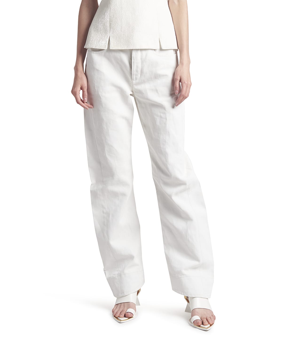 Jil Sander Straight Leg Arched-hem Cotton-linen Trousers In Natural