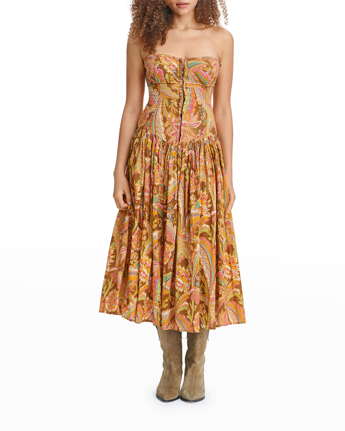 LOVE THE LABEL Floral Cotton Midi Bustier Dress