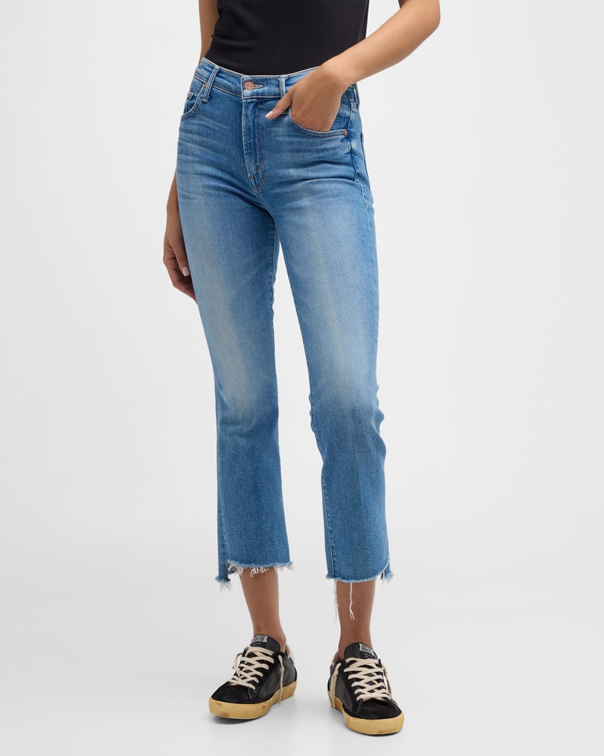Shop Mother The Insider Crop Step Fray Jeans In Out Of The Blue Out