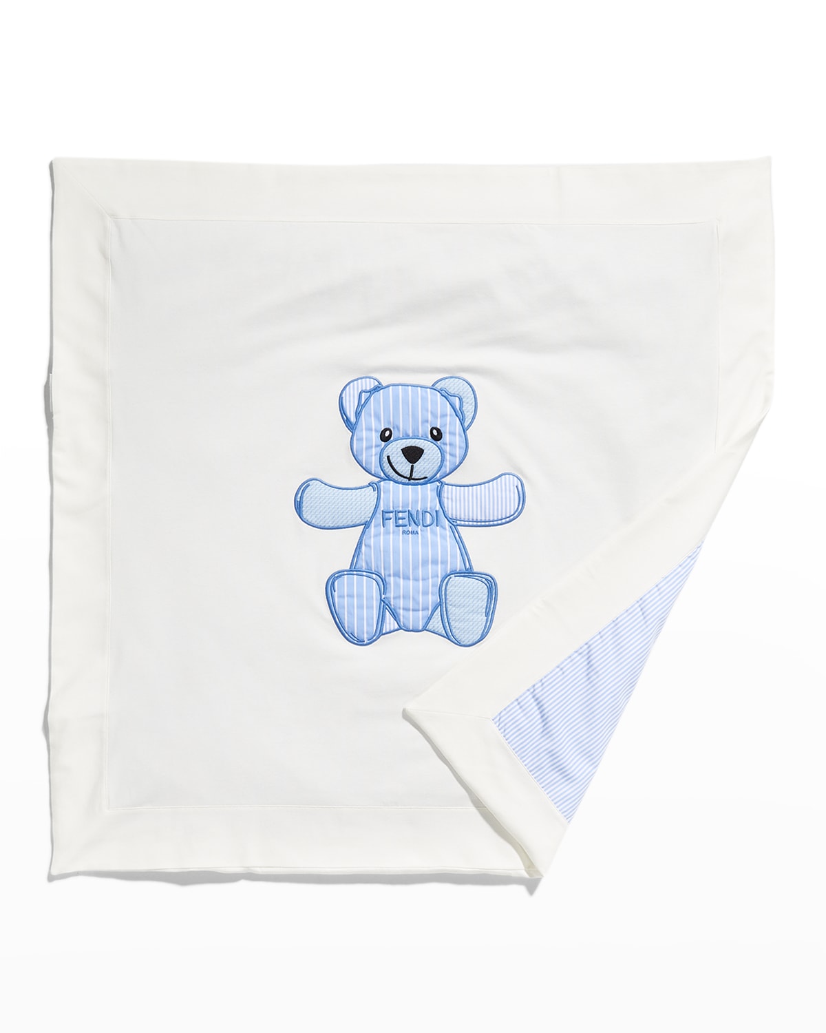Fendi Kid's Large Bear Logo Baby Blanket In White
