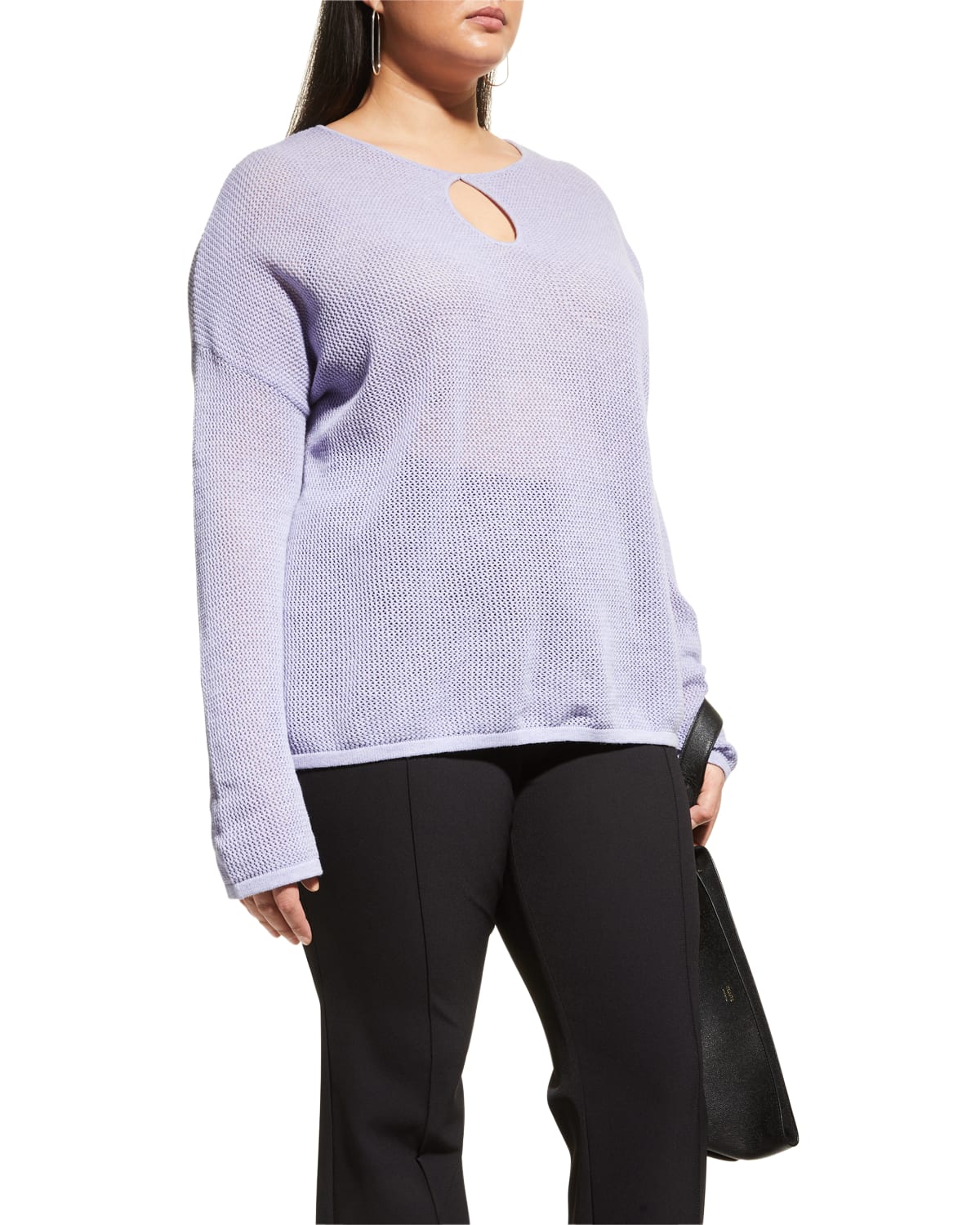 Minnie Rose Plus Plus Size Long-Sleeve Mesh Cotton/Cashmere Top