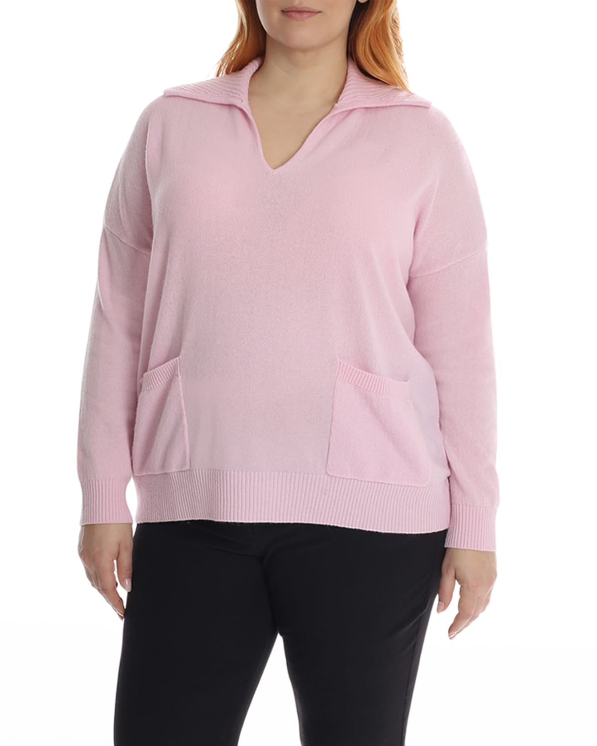 Minnie Rose Plus Plus Size Long-Sleeve Cashmere Polo