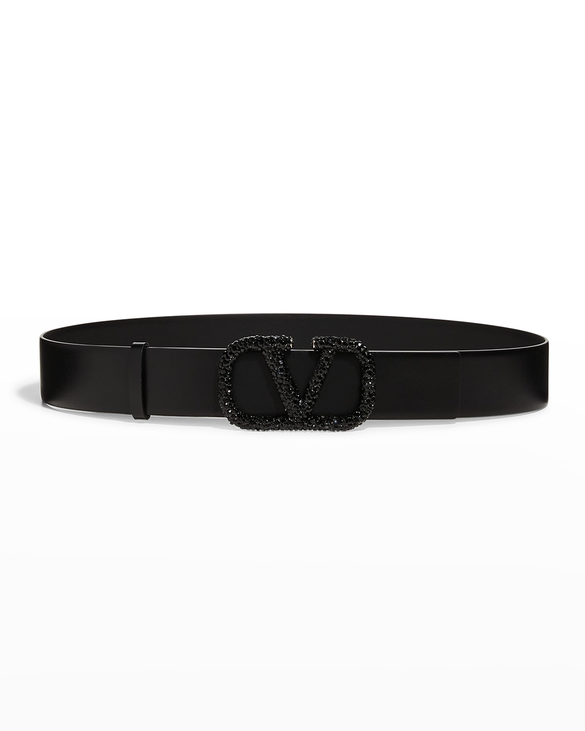 Valentino Garavani Vlogo Embellished-buckle Leather Belt In Black ...