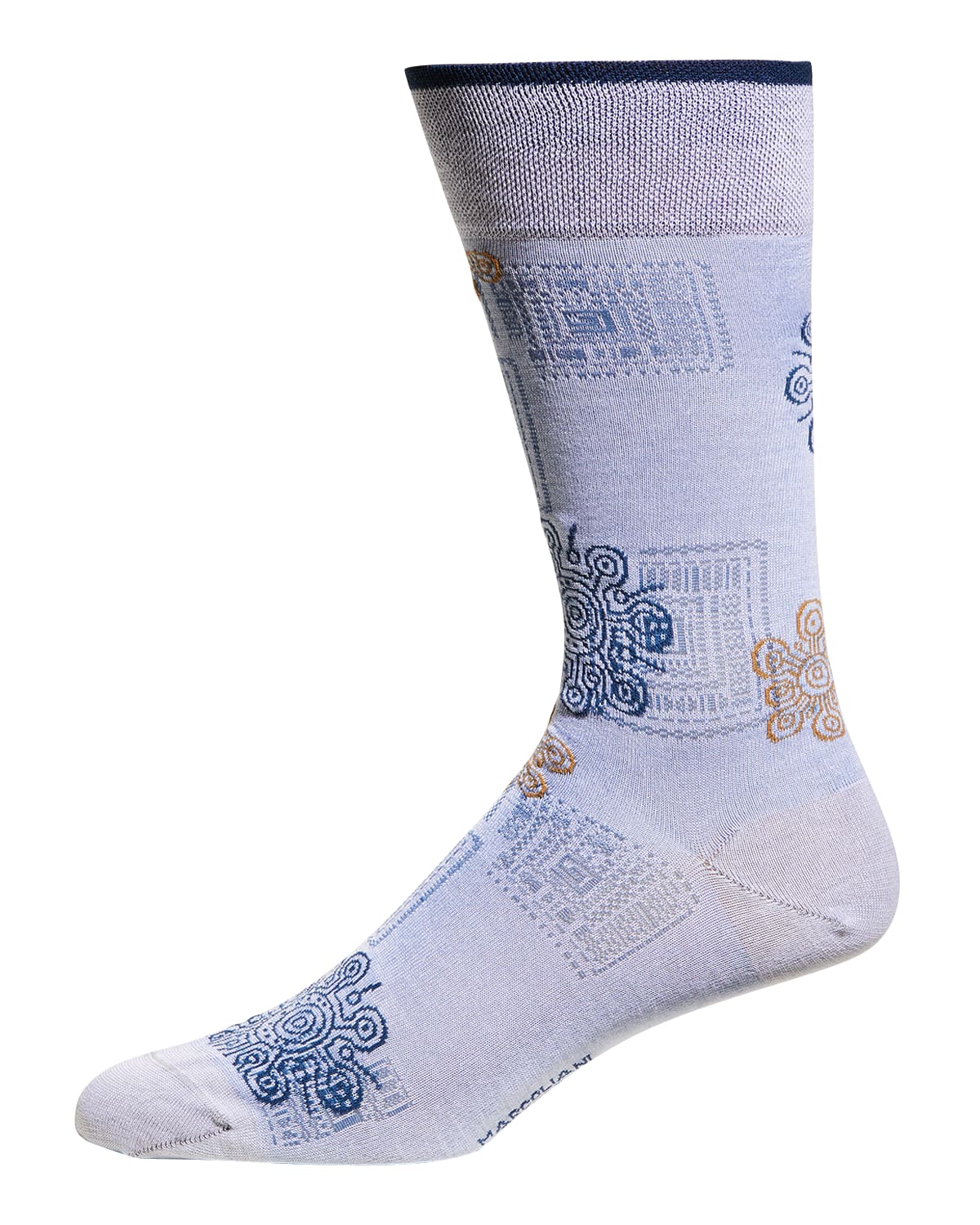 Marcoliani Men's Floral Cotton Crew Socks In Light/pastel Blue