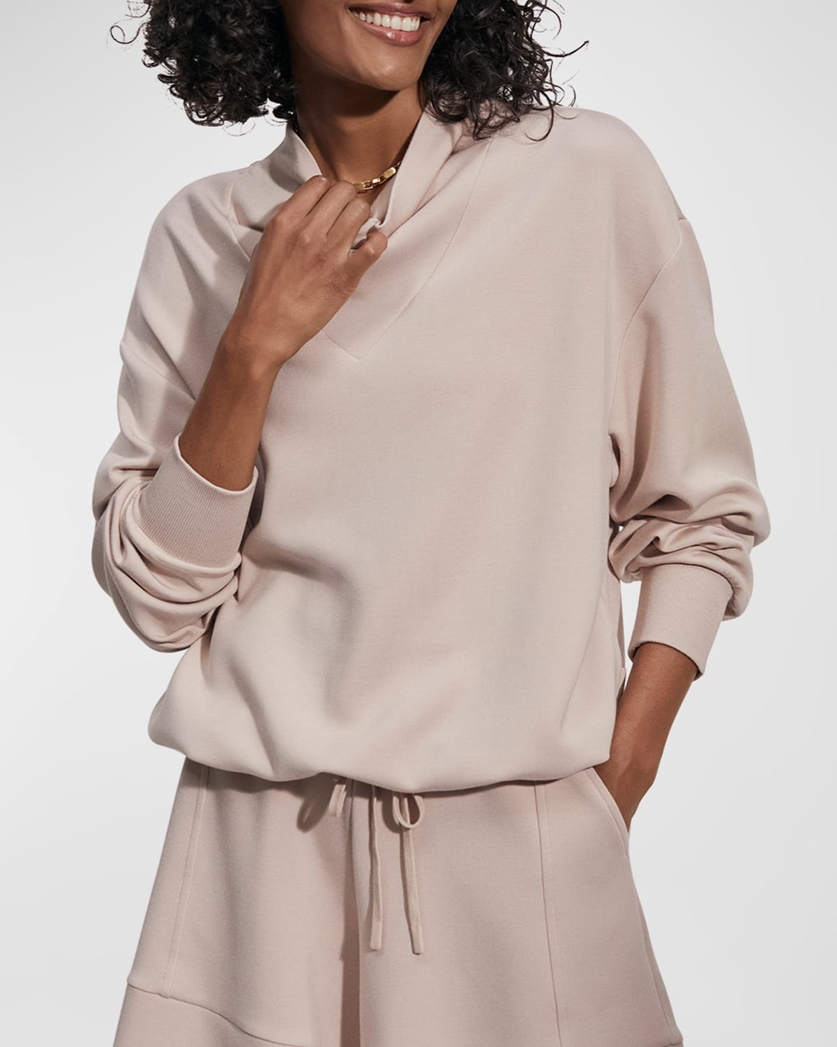 Varley Modena Cowl-neck Longline Sweatshirt In Mushroom