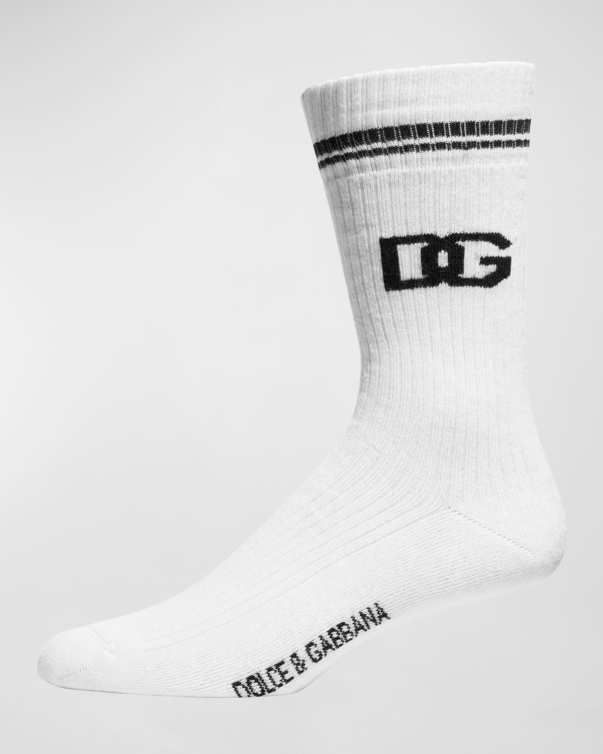 Shop Dolce & Gabbana Men's Jacquard-logo Crew Socks In White