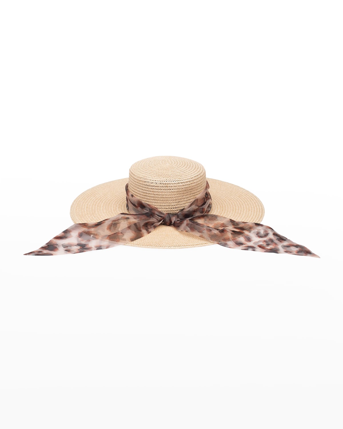 Eugenia Kim Loulou Sun Hat W/ Leopard-print Scarf In Natural