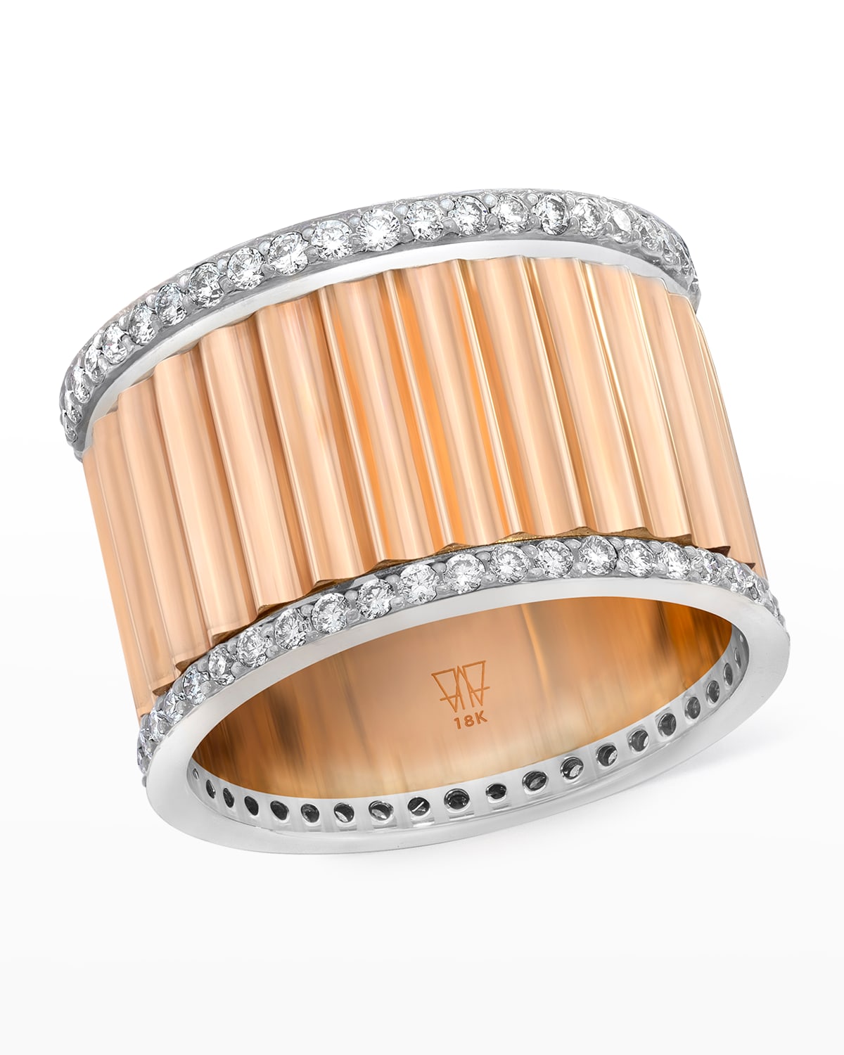 Walters Faith Clive Rose Gold Wide Fluted Band Ring With White Gold And Diamonds