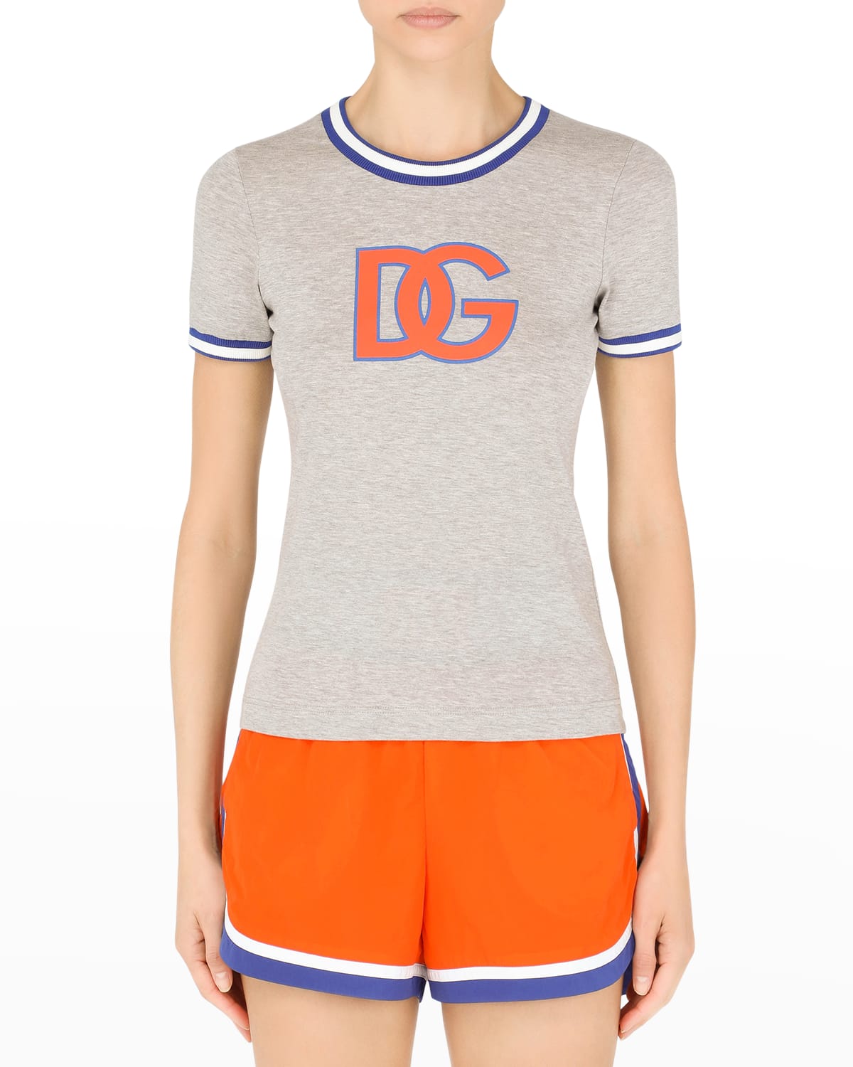 Dolce & Gabbana Logo Sports T-Shirt w/ Striped Trim