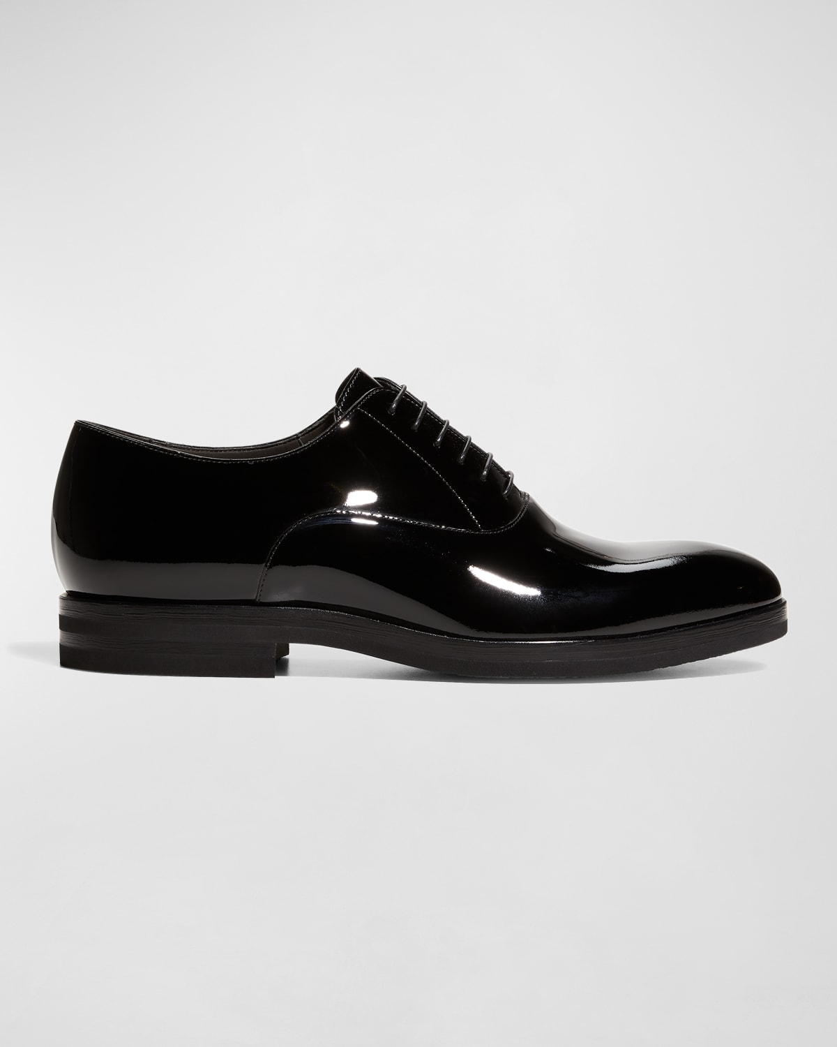 Shop Brunello Cucinelli Men's Patent Leather Tuxedo Shoes In C101 Nero