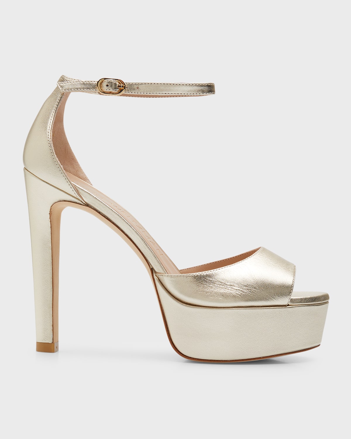 Stuart Weitzman Nudistcurve Disco Metallic Platform Sandals In Light Gold