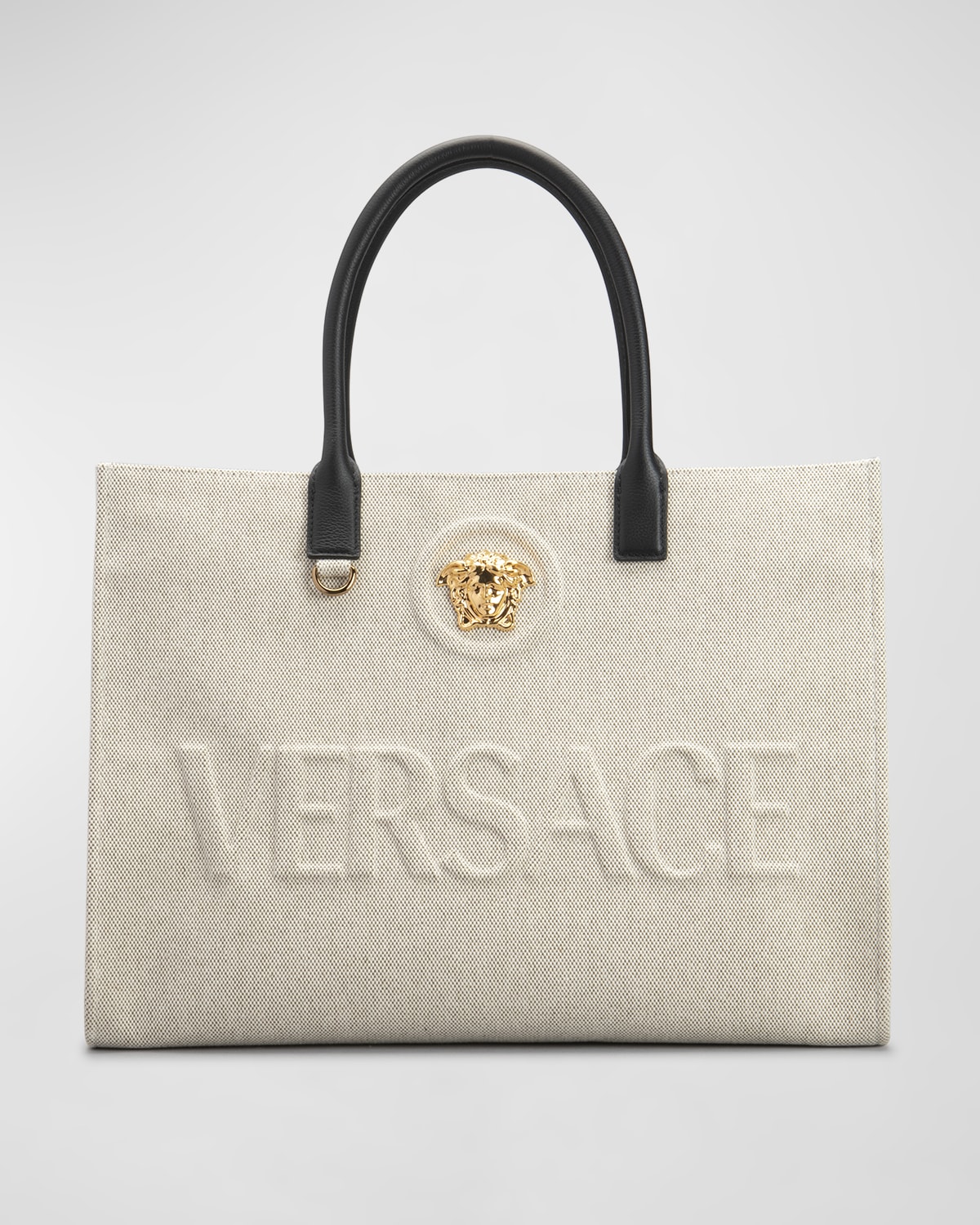 Versace La Medusa Logo Canvas Tote Bag In Black