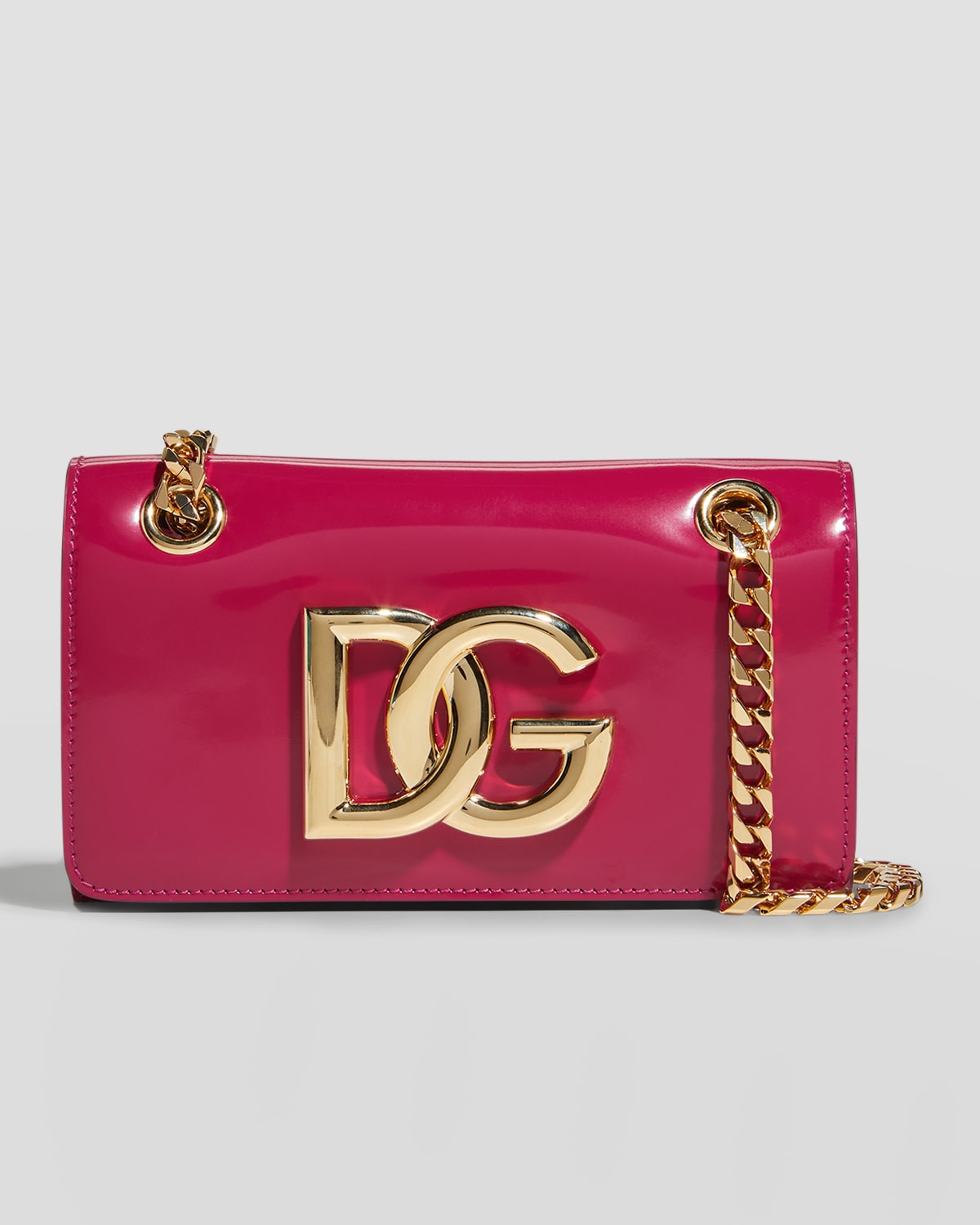 Dolce & Gabbana Dg Logo Patent Chain Crossbody Bag In Ciclamino
