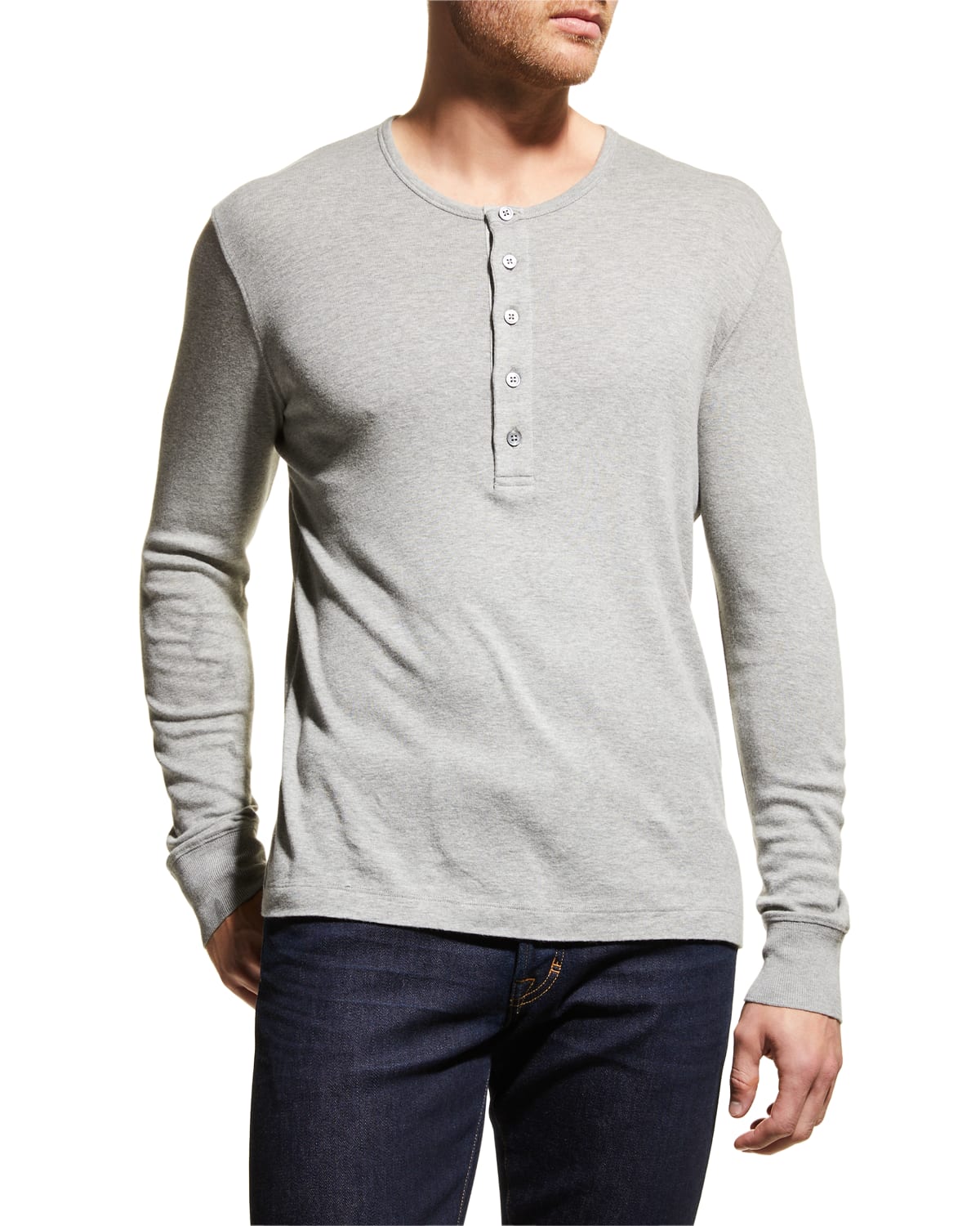 Tom Ford Brushed Cotton And Modal-blend Henley Shirt In Md Gry Sld