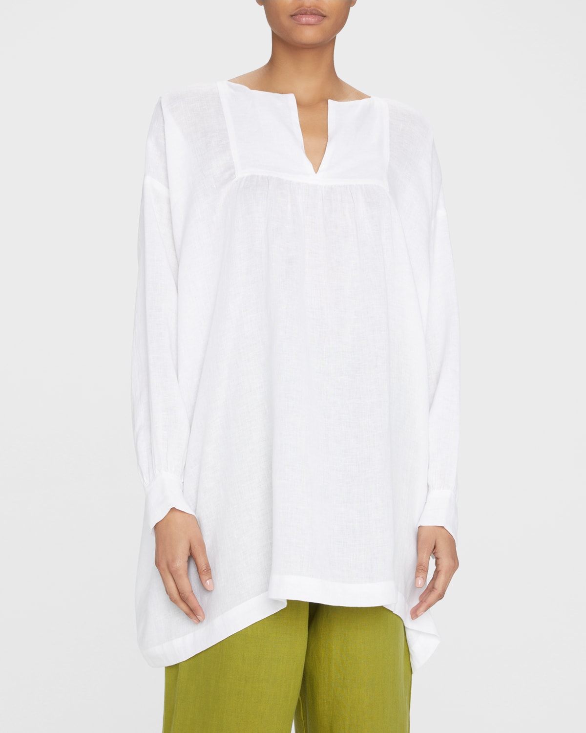Slit-Neck Linen Peasant Shirt (Long Plus Length)