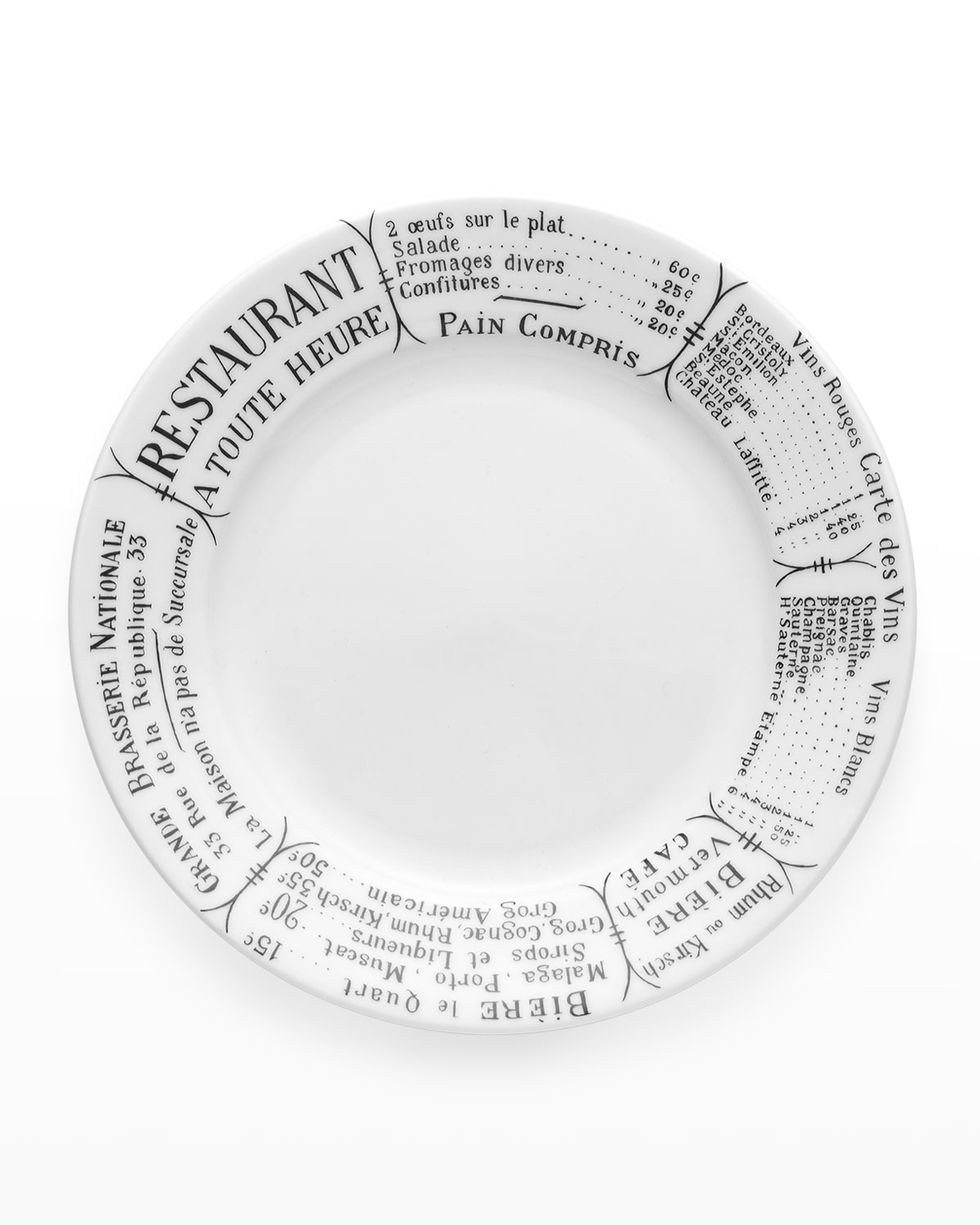Shop Pillivuyt Brasserie Set Of 4 Plates - 6.5" In White With Black Décor