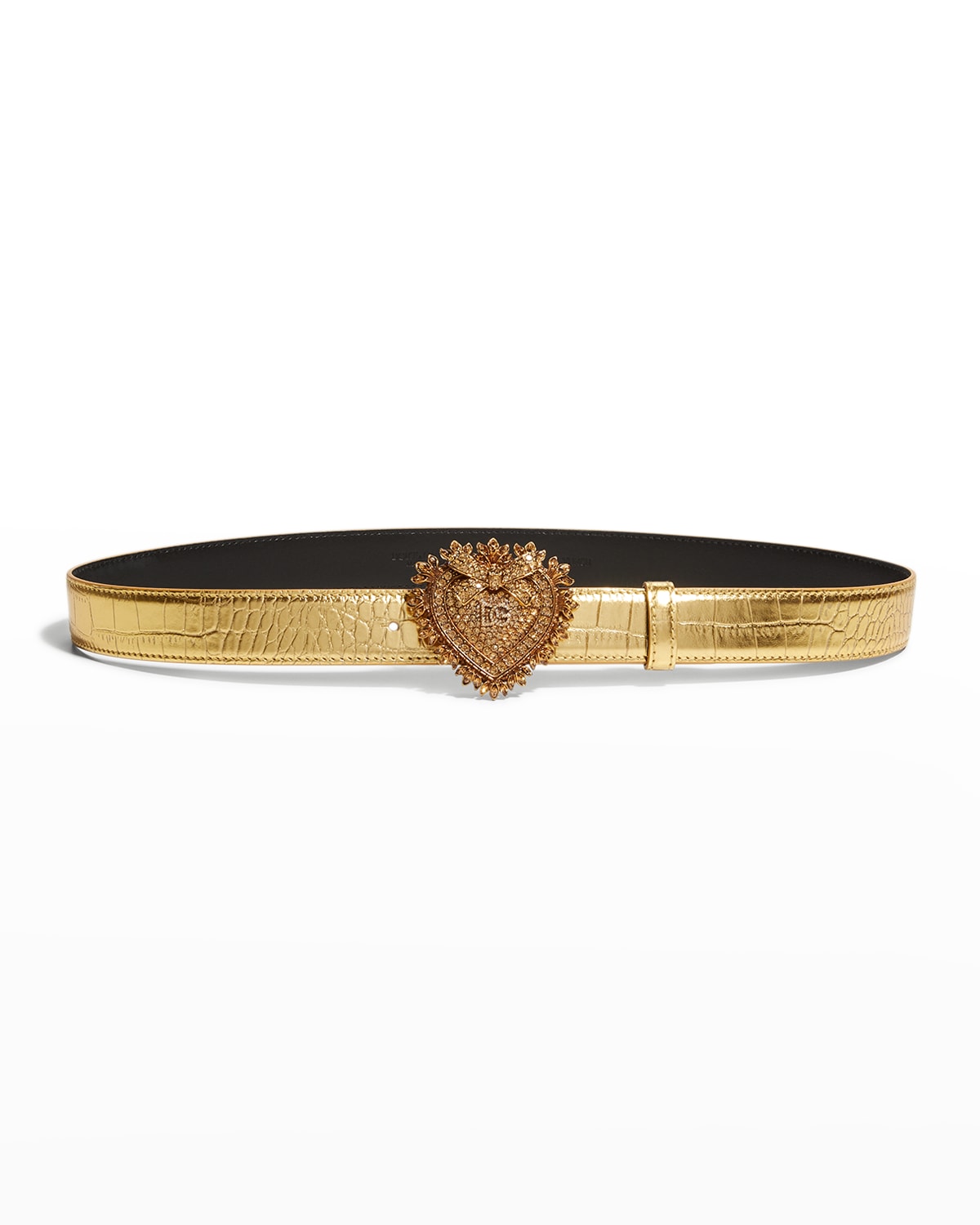Dolce & Gabbana Devotion Heart Metallic Alligator-print Belt In Gold
