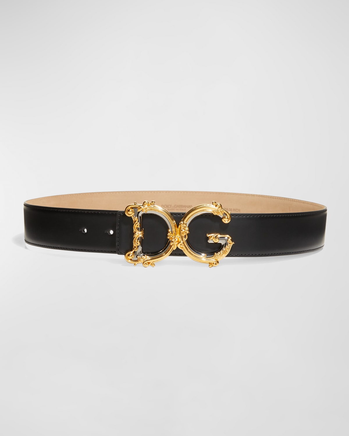 Dolce & Gabbana Dg Barocco 40mm Calf Leather Belt In Black