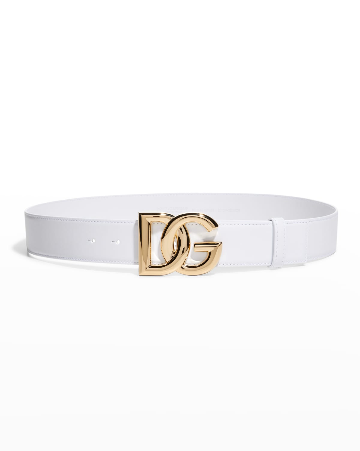 Dolce & Gabbana Dg Logo Buckle Leather Belt In White/gold