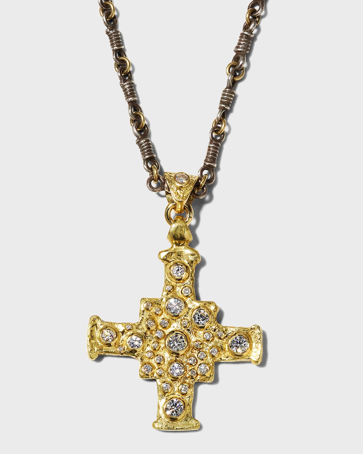 Lee Brevard Two-Tone E.T. Cross Necklace with Diamonds, 22"L