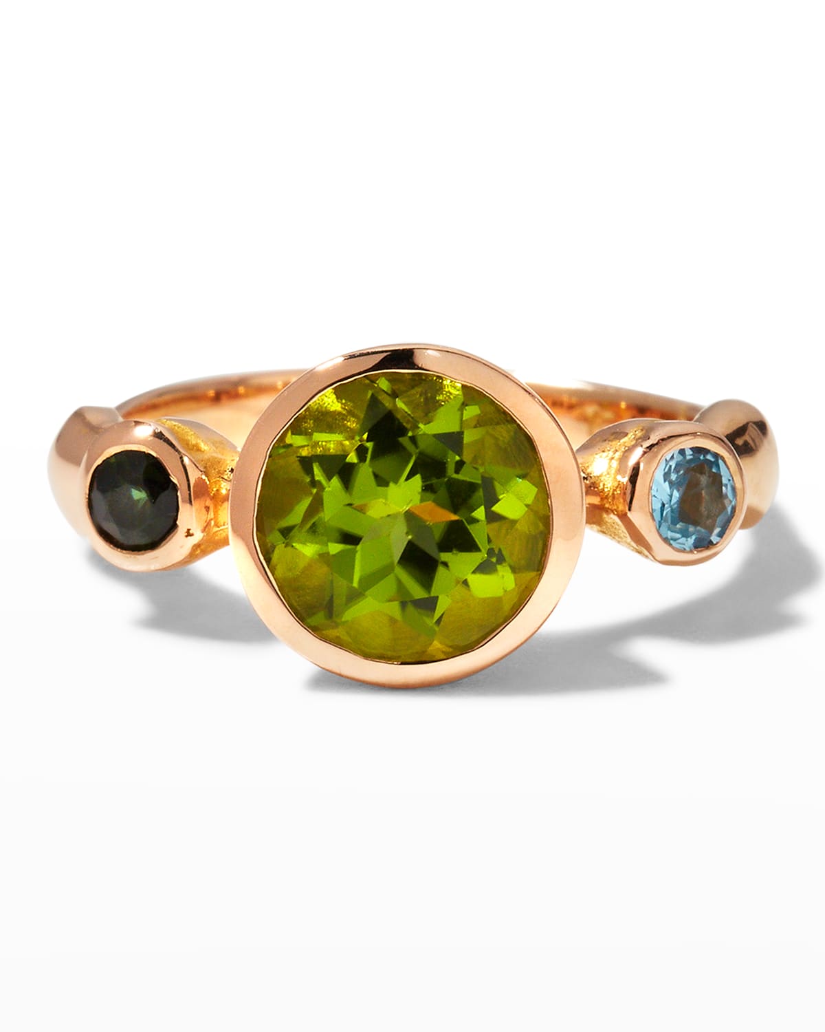 Rose Gold Sybil Ring with Peridot, Tourmaline and Topaz