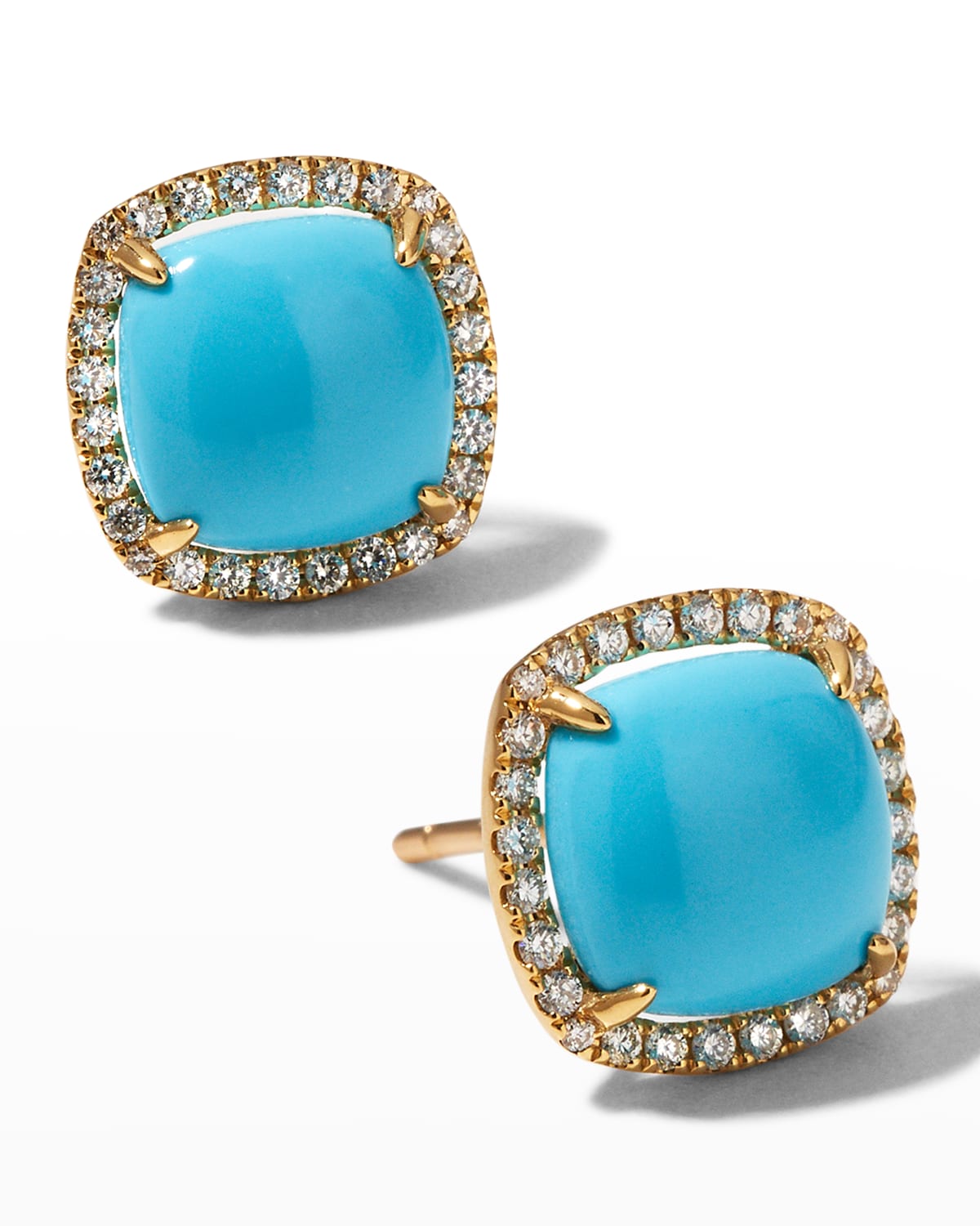 Frederic Sage Yellow Gold Cabochon Turquoise Stud Earrings with Diamonds