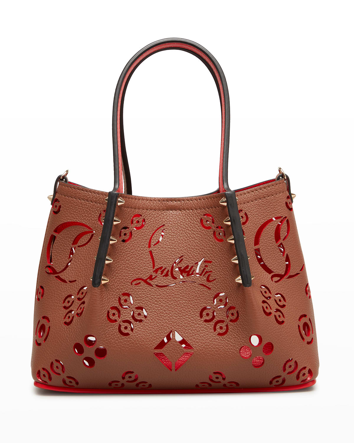 Christian Louboutin Cabarock Mini Perforated Loubinthesky Tote Bag In Biscotto-loubi