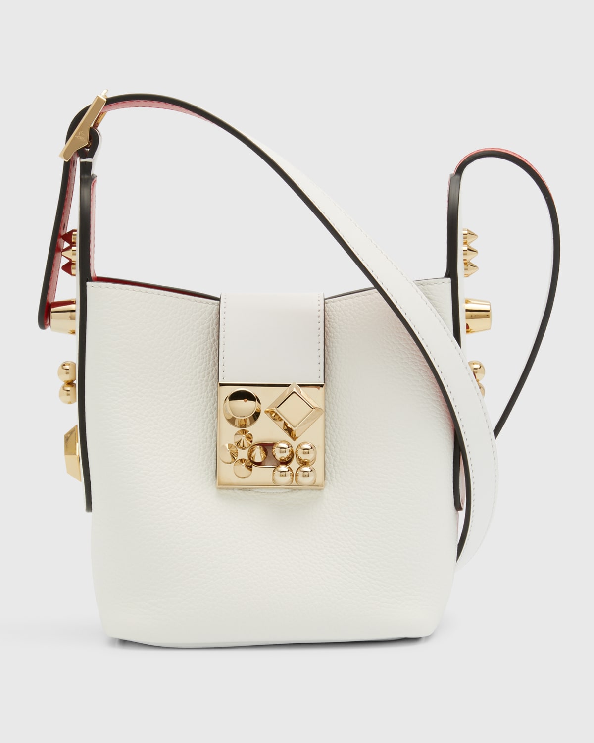 Christian Louboutin Carasky Mini Stud Bucket Shoulder Bag In Bianco/gold