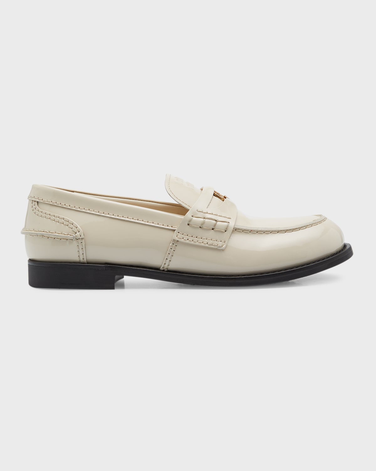 Miu Miu Patent Leather Coin Penny Loafers In Avorio