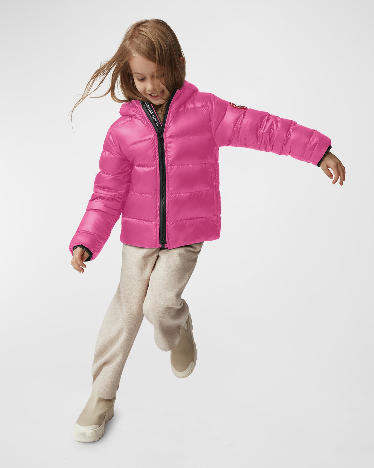 Canada Goose Kid's Crofton Striped Logo Quilted Jacket In Summit Pink