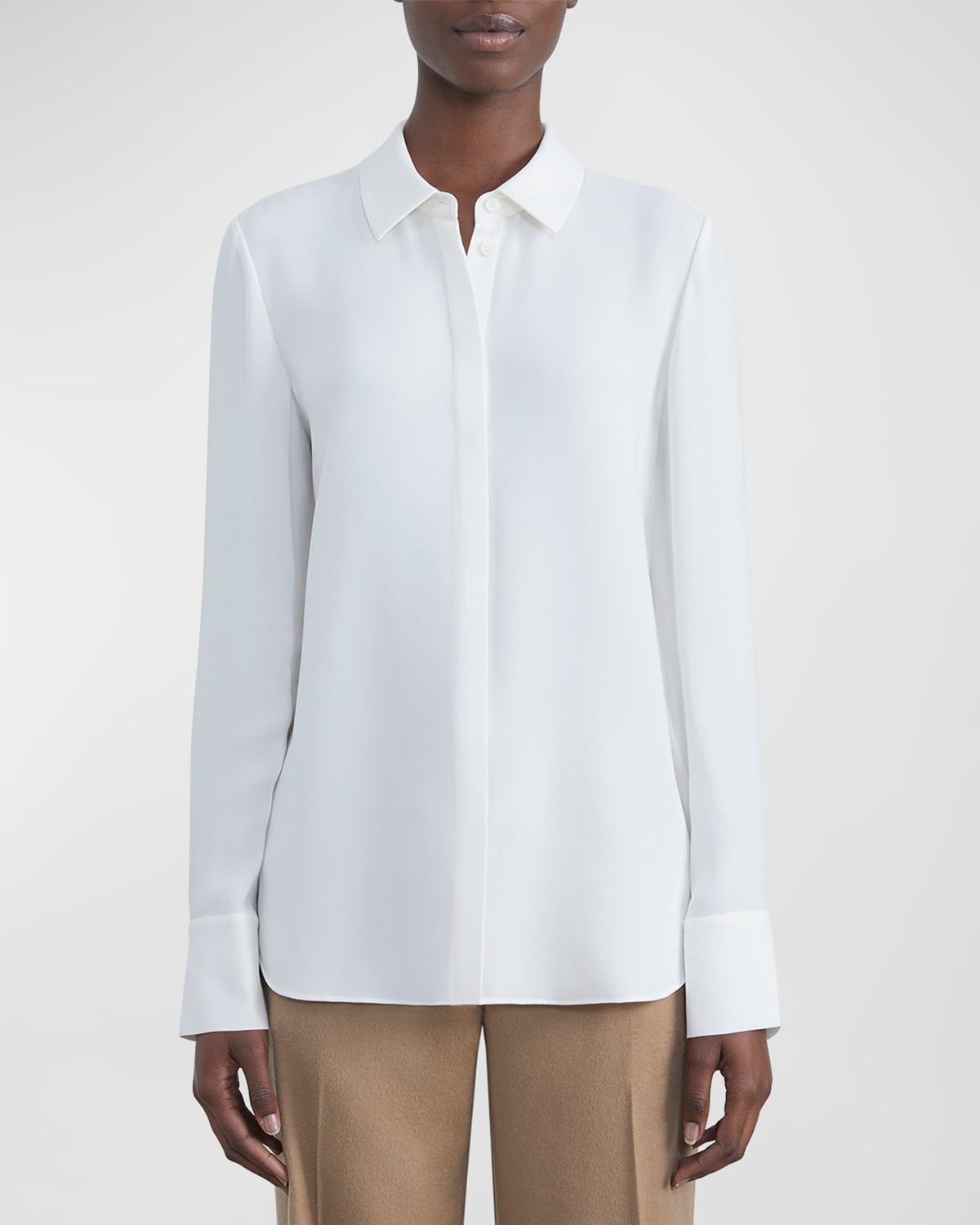 Shop Lafayette 148 Scottie Silk Button-down Blouse In Cloud