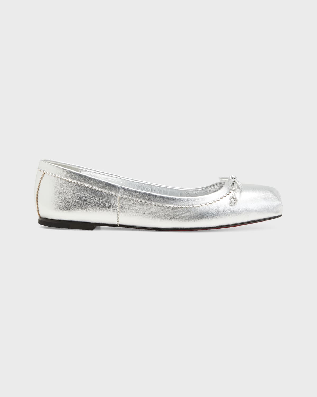 Mamadrague Metallic Bow Red Sole Ballerina Flats In Silver