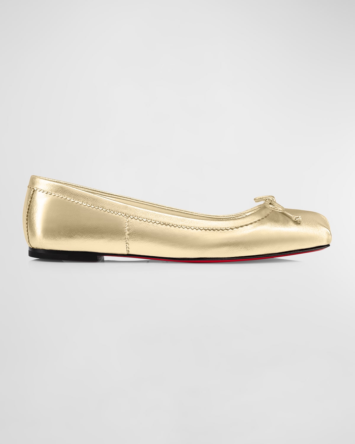 Christian Louboutin Mamadrague Metallic Bow Red Sole Ballerina Flats In Sahara Platine