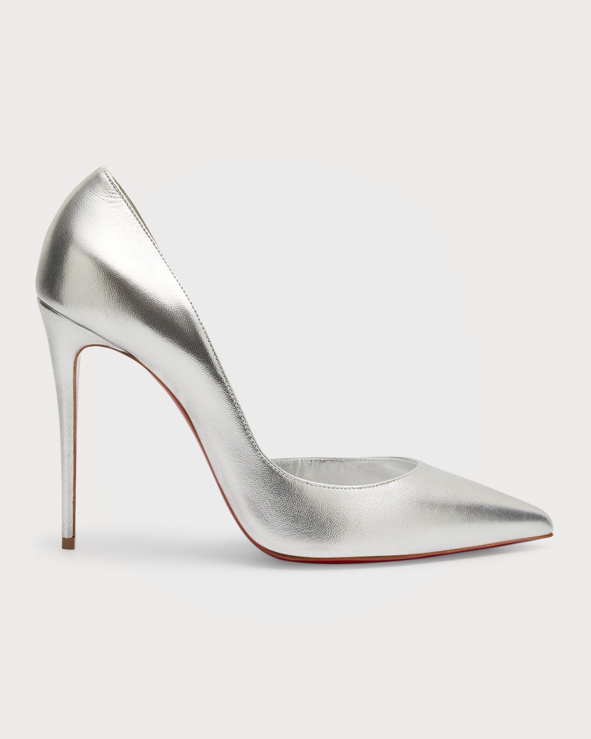 Shop Christian Louboutin Iriza Metallic Half-d'orsay Red Sole Pumps In Silver